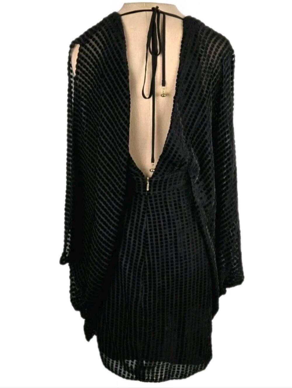 Trina Turk Silk Blend Black Velvet Burnout V-Neck Dress Women's 10 Whimsygoth - Picture 6 of 12